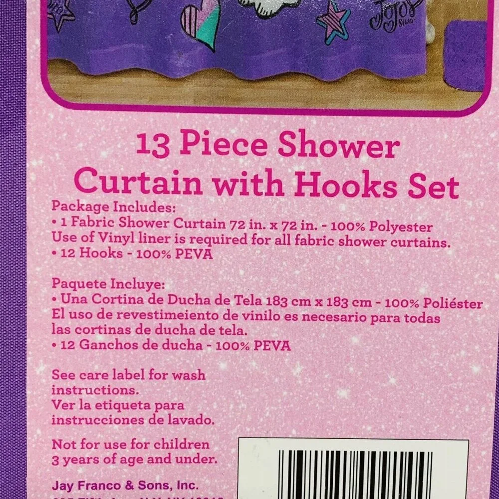JoJo Siwa Purple Unicorn 13 Piece Shower Curtain and Hooks Set 72 in. x 72 in.